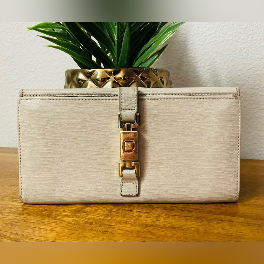 GUCCI Cream Leather Horsebit Large Wallet 💯 AUTHENTIC
